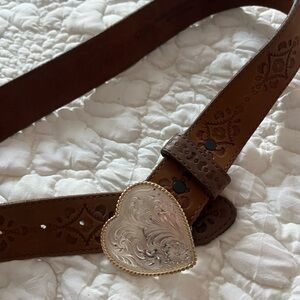 Montana Silversmiths Brown Belt with Silver Heart Buckle